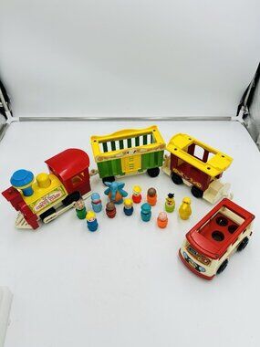 Vintage 1973 Fisher Price Little People Play Family Circus Train Set and Minibus